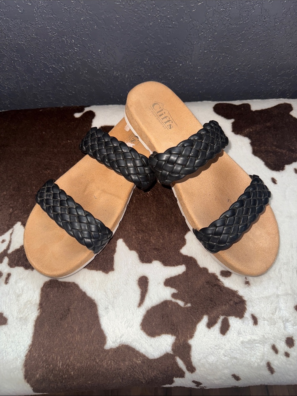 Cliffs by White Mountain Black Braided Double-Strap Slide Sandals